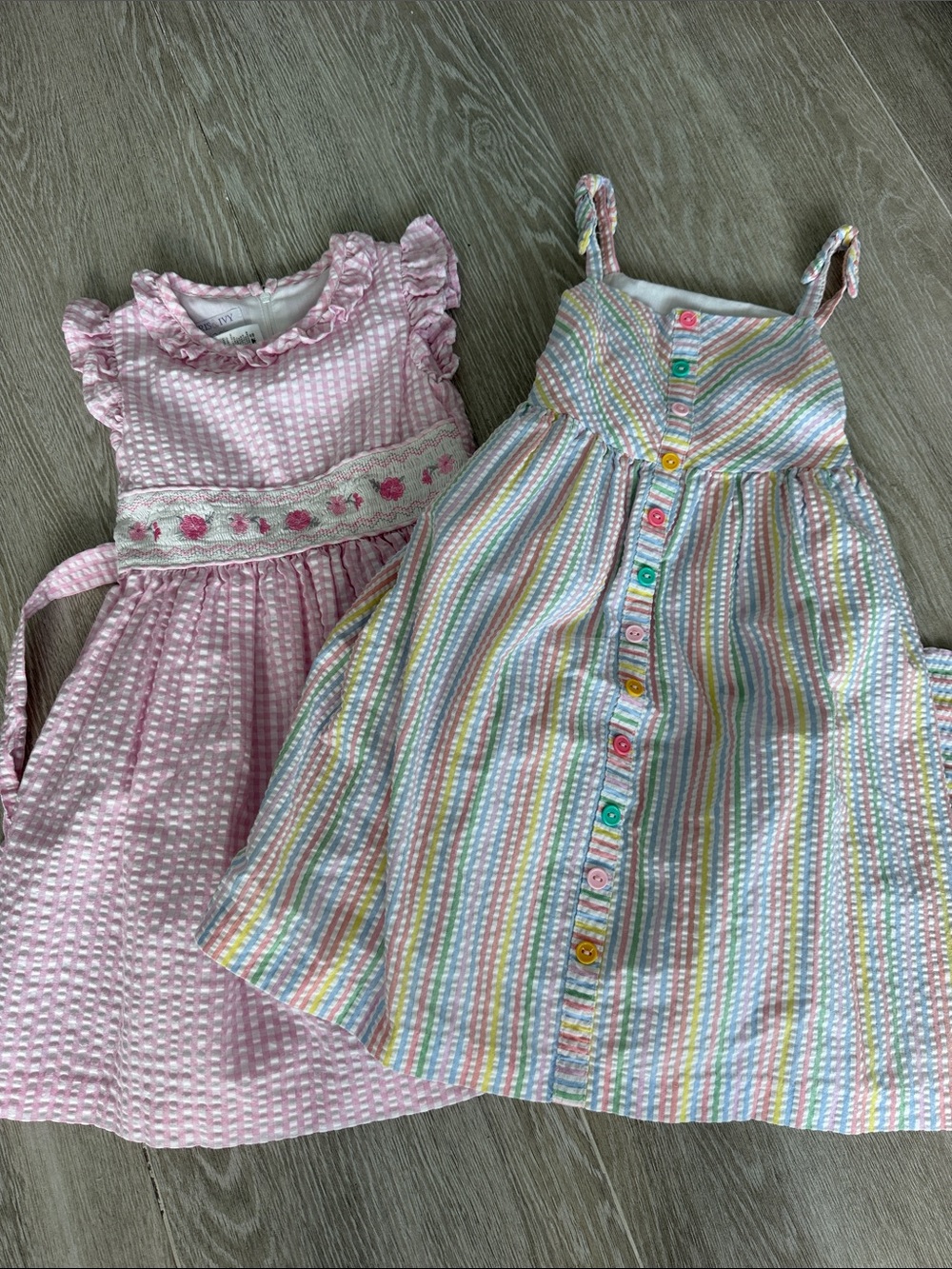 iris & ivy Pink Seersucker Dress with Floral Trim